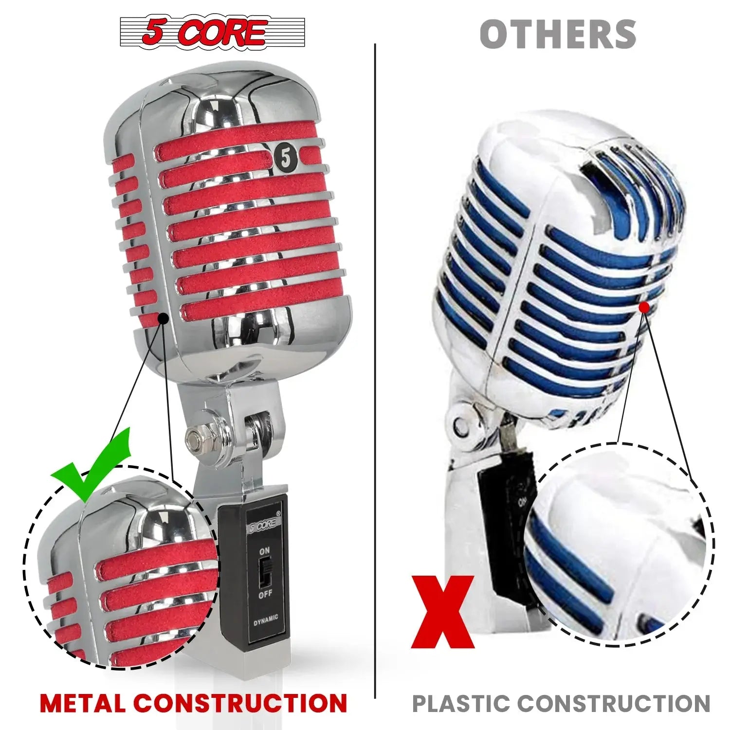 5Core Vintage Microphone Classic Dynamic Professional XLR Studio Retro Style Mic RED - Reggae Kush