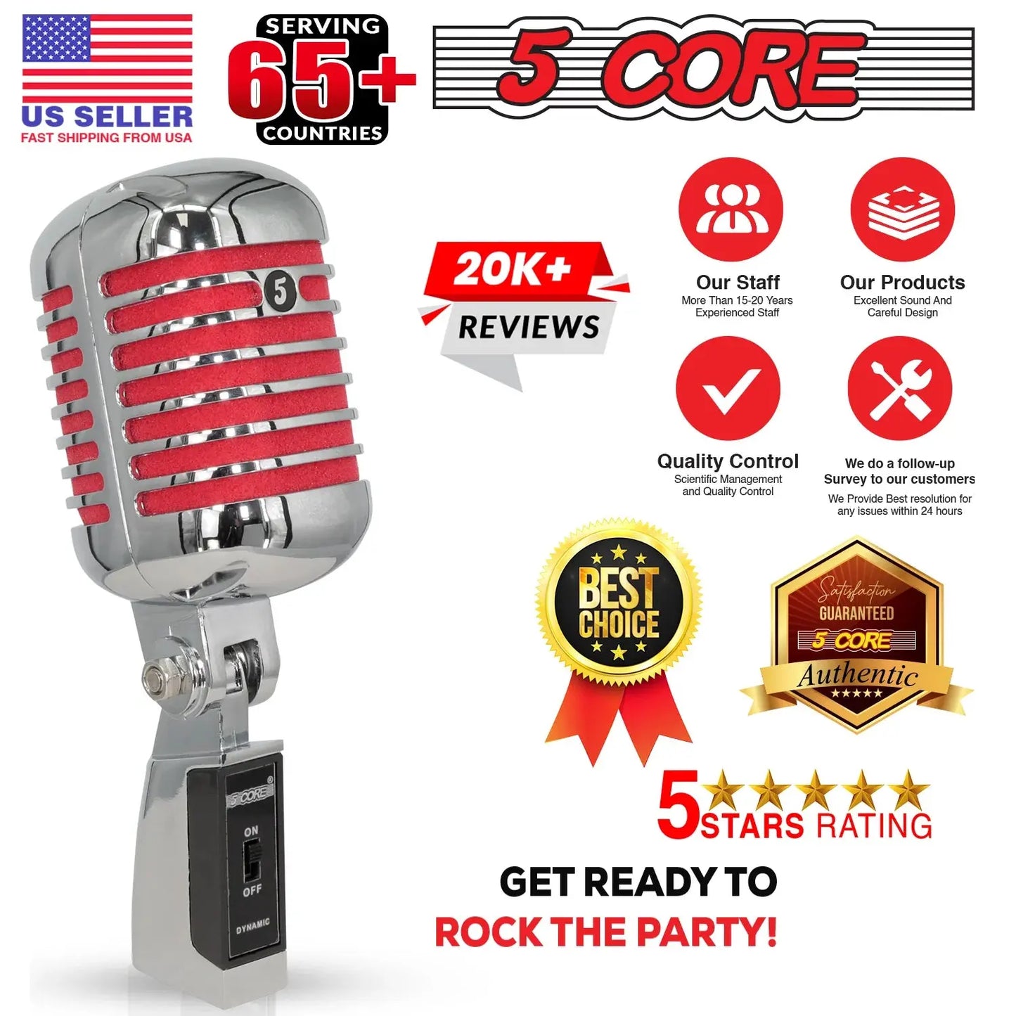 5Core Vintage Microphone Classic Dynamic Professional XLR Studio Retro Style Mic RED - Reggae Kush