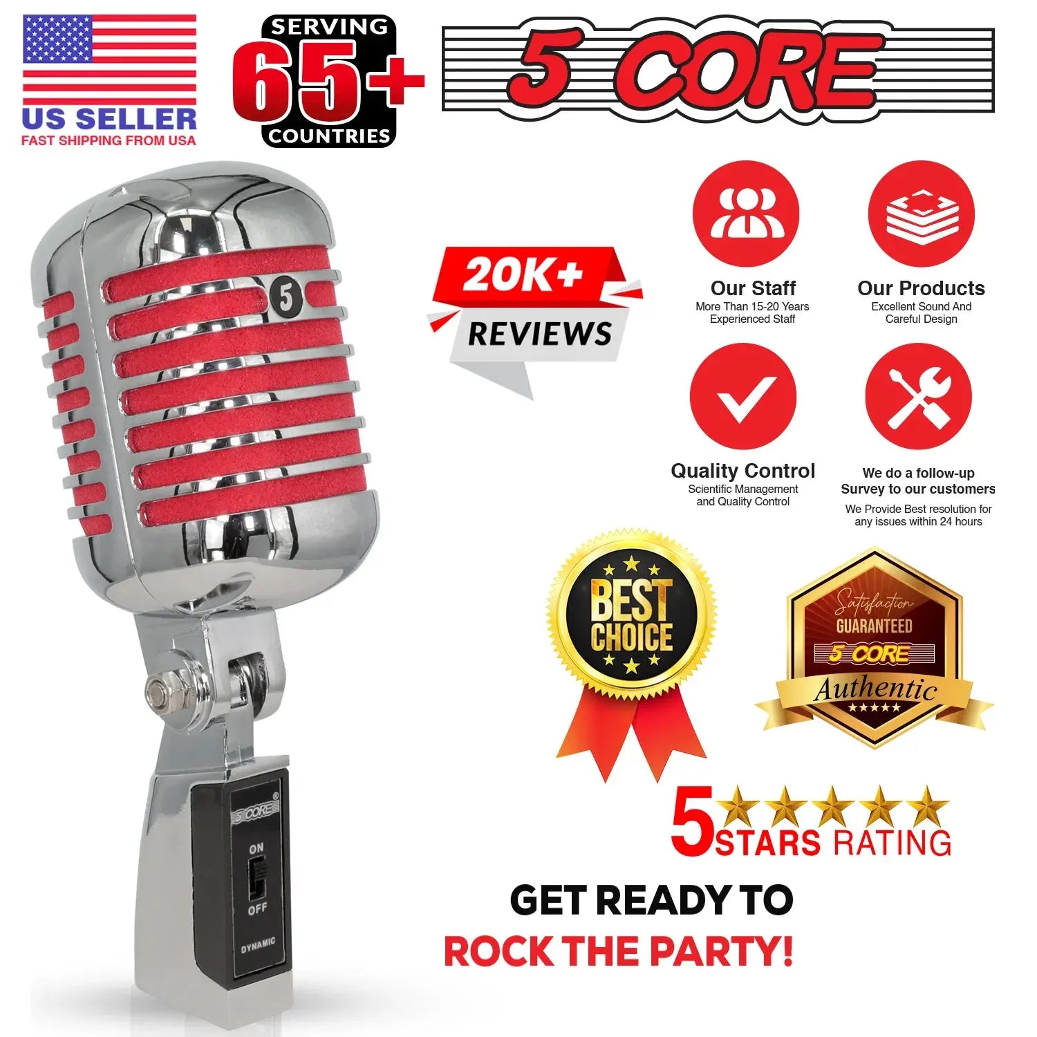 5Core Vintage Microphone Classic Dynamic Professional XLR Studio Retro Style Mic RED - Reggae Kush