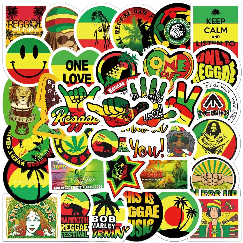 Bob Marley Stickers - 30/50pcs Reggae Music Decals - Waterproof Vinyl for Laptops, Skateboards & More! - Reggae Kush