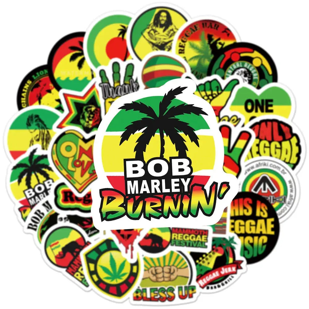 Bob Marley Stickers - 30/50pcs Reggae Music Decals - Waterproof Vinyl for Laptops, Skateboards & More! - Reggae Kush