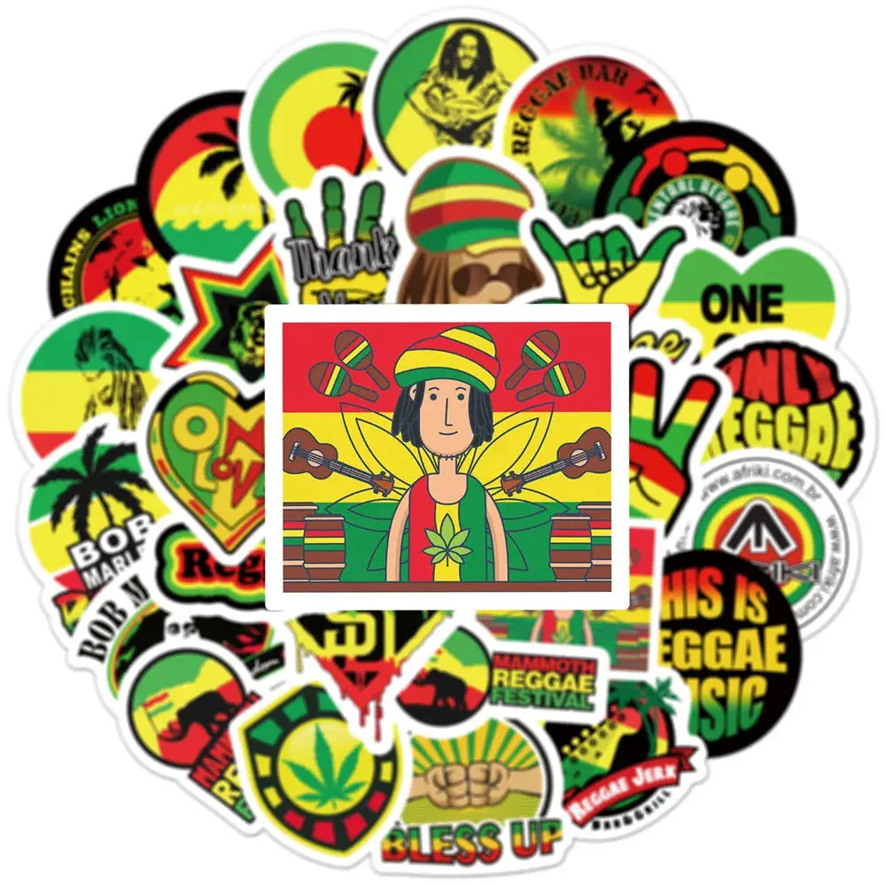 Bob Marley Stickers - 30/50pcs Reggae Music Decals - Waterproof Vinyl for Laptops, Skateboards & More! - Reggae Kush