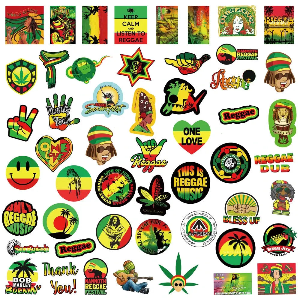 Bob Marley Stickers - 30/50pcs Reggae Music Decals - Waterproof Vinyl for Laptops, Skateboards & More! - Reggae Kush