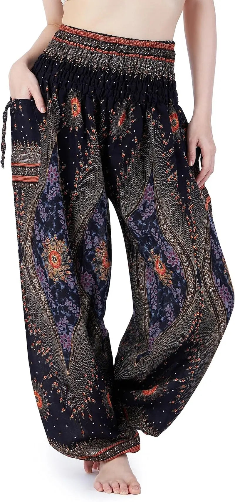 Women's Smocked Waist Boho Flowy Yoga Harem Pants Clothes - Reggae Kush
